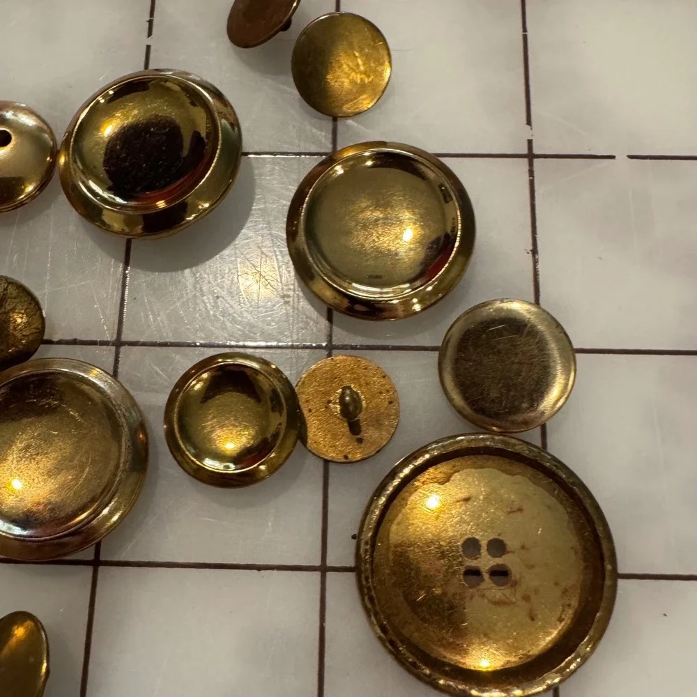 Vintage Mixed‎ Brass Gold Tone Buttons Lot Domed Blazer Flat Craft Sewing 15pc